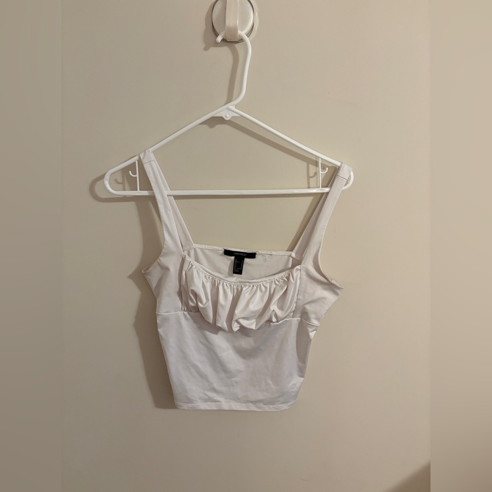Forever 21 White Ruffled Crop Top